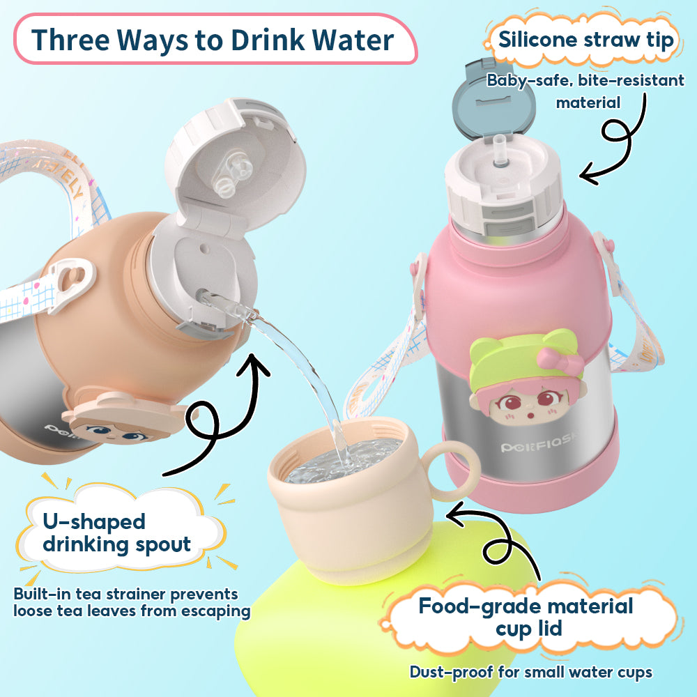 Peliflask 500ml Children's Cartoon Water Kettle Portable Outdoor Kettle Tumbler With Straw And Lid