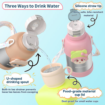 Peliflask 500ml Children's Cartoon Water Kettle Portable Outdoor Kettle Tumbler With Straw And Lid