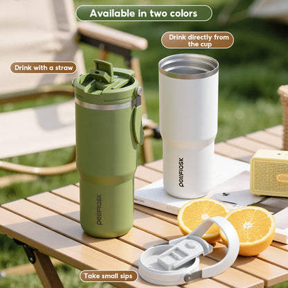 Peliflask 30/40oz Stainless Steel Thermos Portable Double-straw Cup Suitable For Outdoor