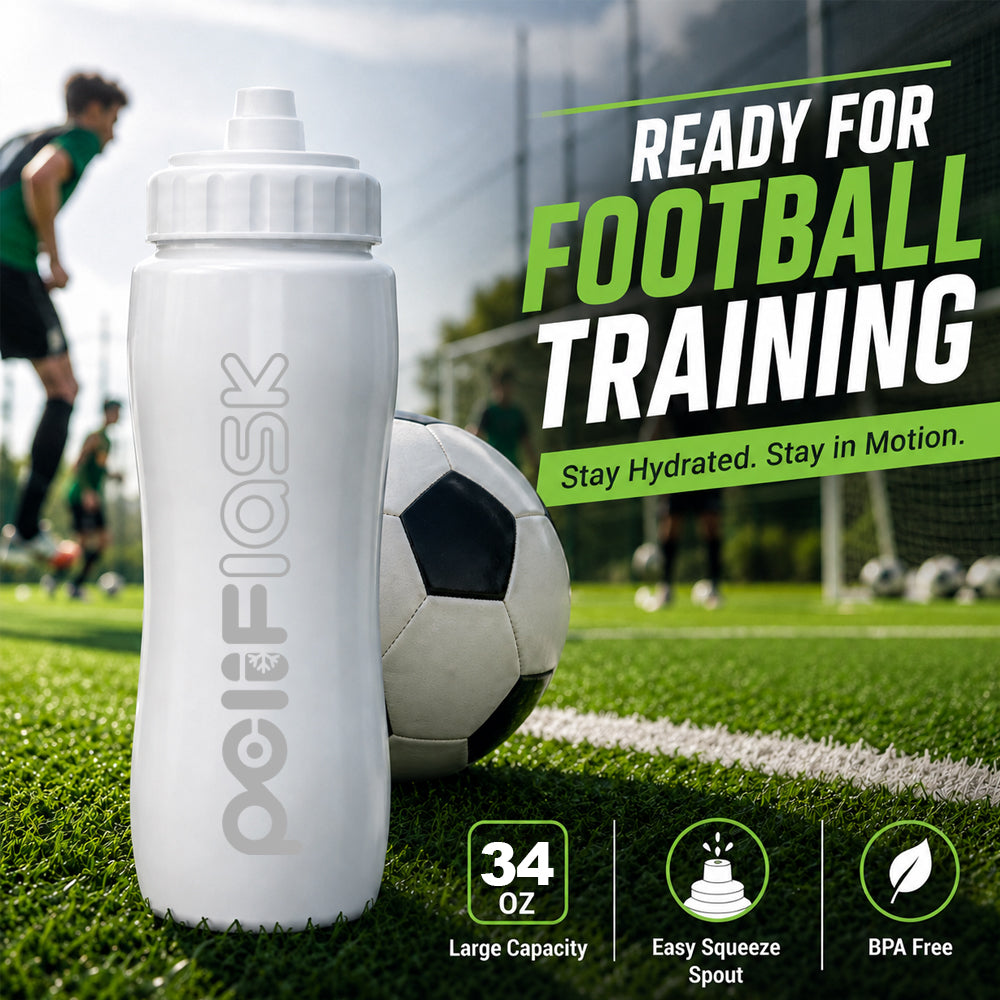 Peliflask 34oz Sports Water Bottle 1000ml with Squeeze Spout BPA-Free Leak-Proof for Basketball Football Gym Cycling Outdoor Training