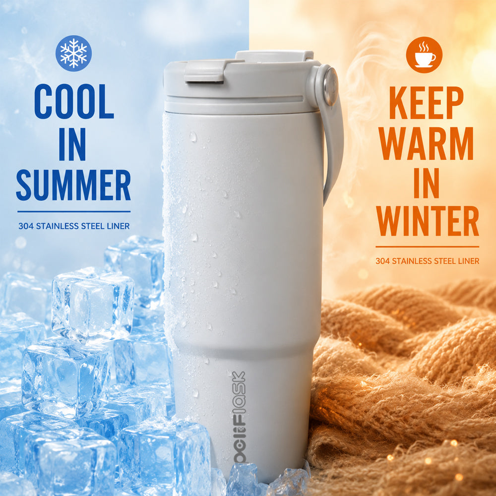 Peliflask 30oz Insulated Tumbler with Soft Carry Handle and Flip Straw Lid