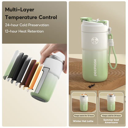 Peliflask Ceramic Lined Insulated Coffee Mug with Lid – 316 Stainless Steel Vacuum Travel Mug 400ml / 550ml