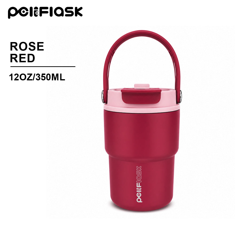 Peliflask 12oz Ceramic Coffee Mug with Soft Handle & Sip/Straw Lid – Portable Cup for Office & Home