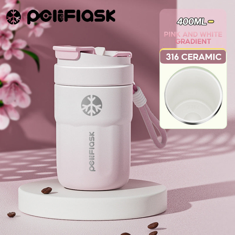 Peliflask Ceramic Lined Insulated Coffee Mug with Lid – 316 Stainless Steel Vacuum Travel Mug 400ml / 550ml