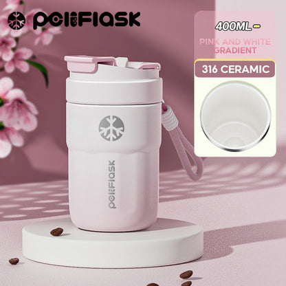 Peliflask Ceramic Lined Insulated Coffee Mug with Lid – 316 Stainless Steel Vacuum Travel Mug 400ml / 550ml