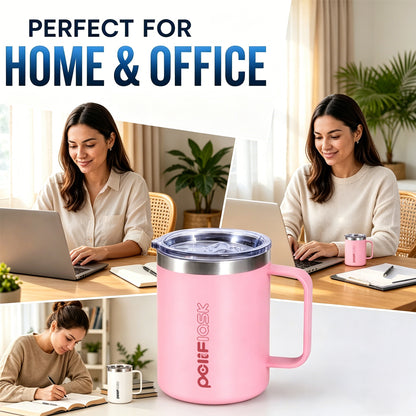 Peliflask 12oz Insulated Coffee Mug with Handle & Splash-Proof Lid – 304 Stainless Steel Thermal Cup for Home, Office & Daily Use