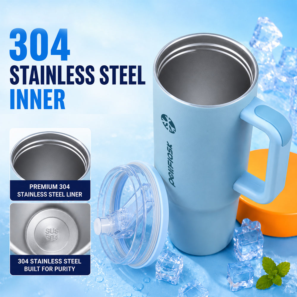 Peliflask 40oz Ice Tyrant Stainless Steel Insulated Tumbler with Handle &amp; Straw Lid – 1200ml Large Capacity Car Cup for Cold &amp; Hot Drinks