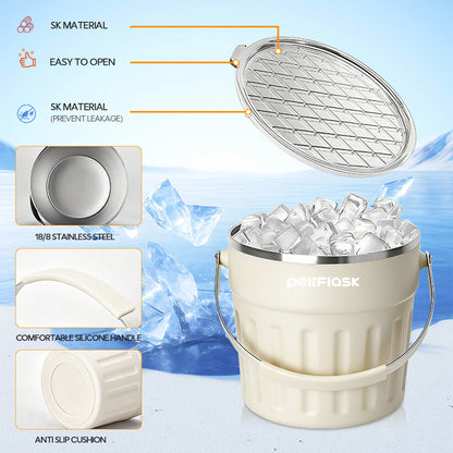 Peliflask 7.7L Large Capacity Stainless Steel Ice Bucket With Ice Shovel/Ice Clamping&Bar