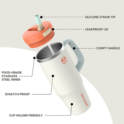 Peliflask 32oz Stainless Steel Insulated Tumbler with Foldable Straw & Handle – Leakproof Travel Cup