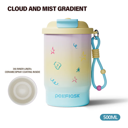 Peliflask Ceramic Liner Coffee Cup with Straw Flask Hot And Cold Tumbler-500ML