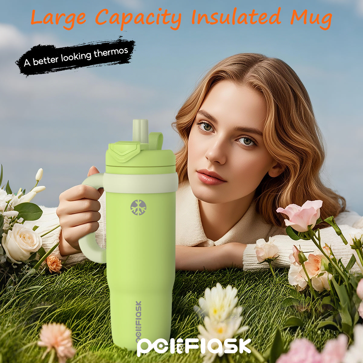 Peliflask 40oz Stainless Steel Tumbler – Vacuum Insulated Water Bottle with Straw Lid & Handle