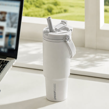 Peliflask 30oz Insulated Tumbler with Soft Carry Handle and Flip Straw Lid