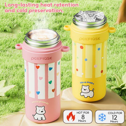 Peliflask 600ml Cute Insulated Straw Cup – Pop-Up Lid Leakproof Tumbler with Strap (Hot & Cold)