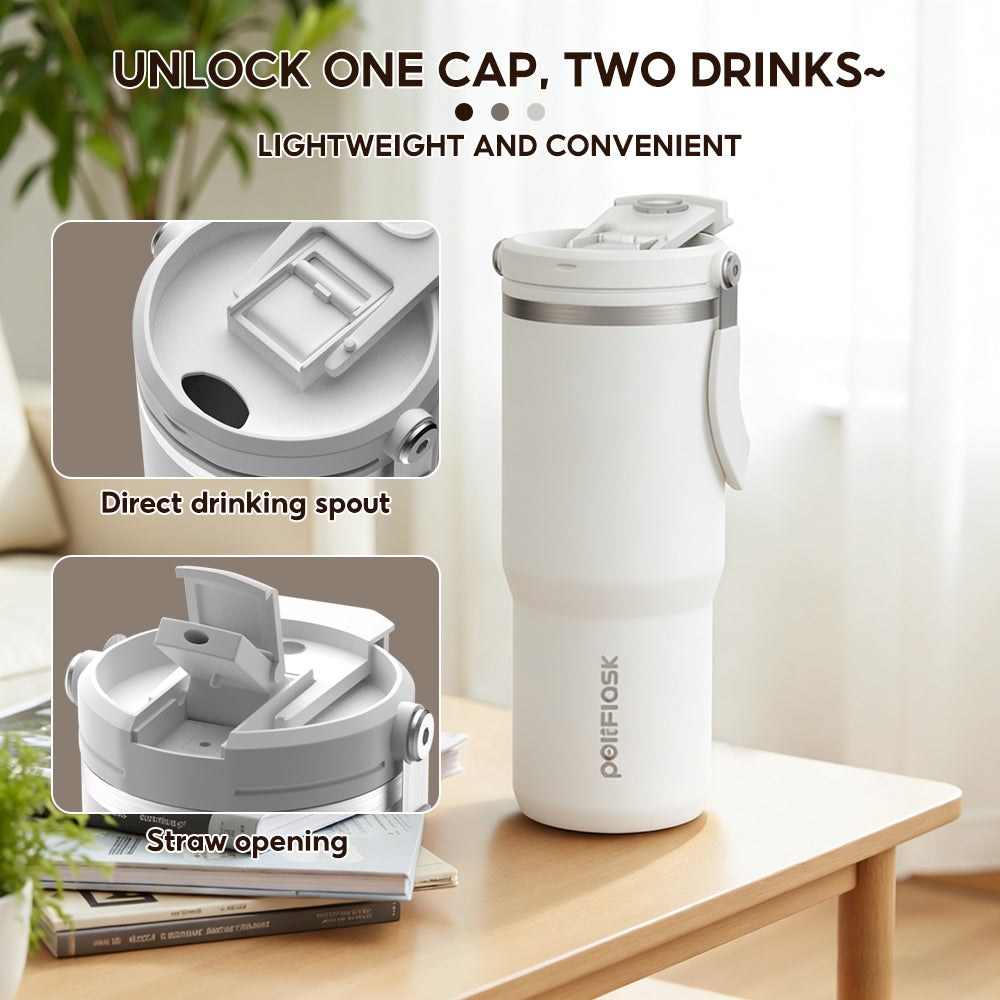 Peliflask 30/40oz Stainless Steel Thermos Portable Double-straw Cup Suitable For Outdoor