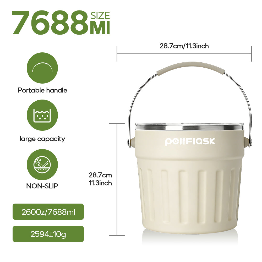 Peliflask 7.7L Large Capacity Stainless Steel Ice Bucket With Ice Shovel/Ice Clamping&Bar