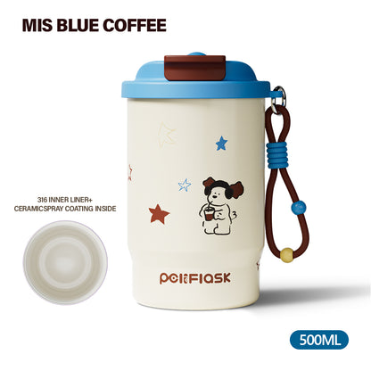Peliflask Ceramic Liner Coffee Cup with Straw Flask Hot And Cold Tumbler-500ML