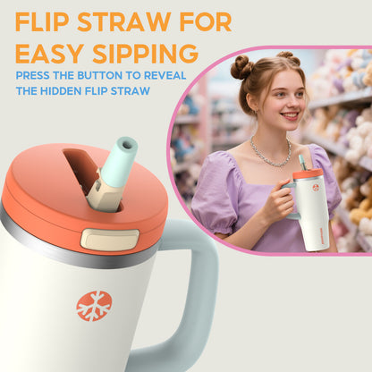 Peliflask 32oz Stainless Steel Insulated Tumbler with Foldable Straw & Handle – Leakproof Travel Cup