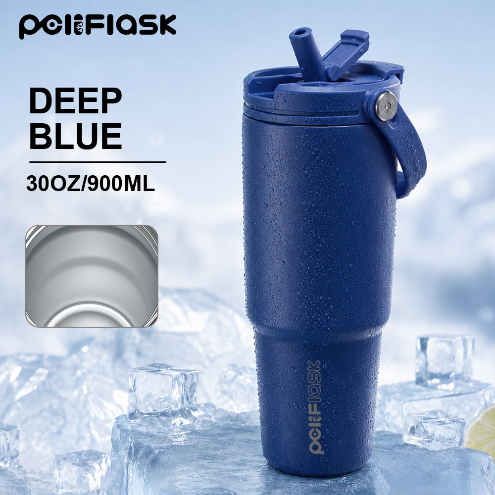 Peliflask 30oz Insulated Tumbler with Soft Carry Handle and Flip Straw Lid