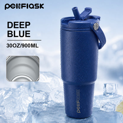 Peliflask 30oz Insulated Tumbler with Soft Carry Handle and Flip Straw Lid