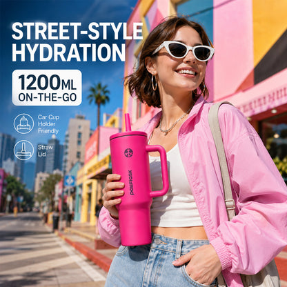 Peliflask 40oz Ice Tyrant Stainless Steel Insulated Tumbler with Handle &amp; Straw Lid – 1200ml Large Capacity Car Cup for Cold &amp; Hot Drinks