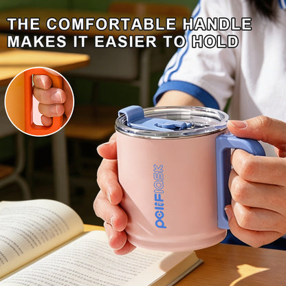 Peliflask 15oz Dopamine Stainless Steel Coffee Mug with Handle & Straw – Insulated Tumbler for Office, Home & Travel