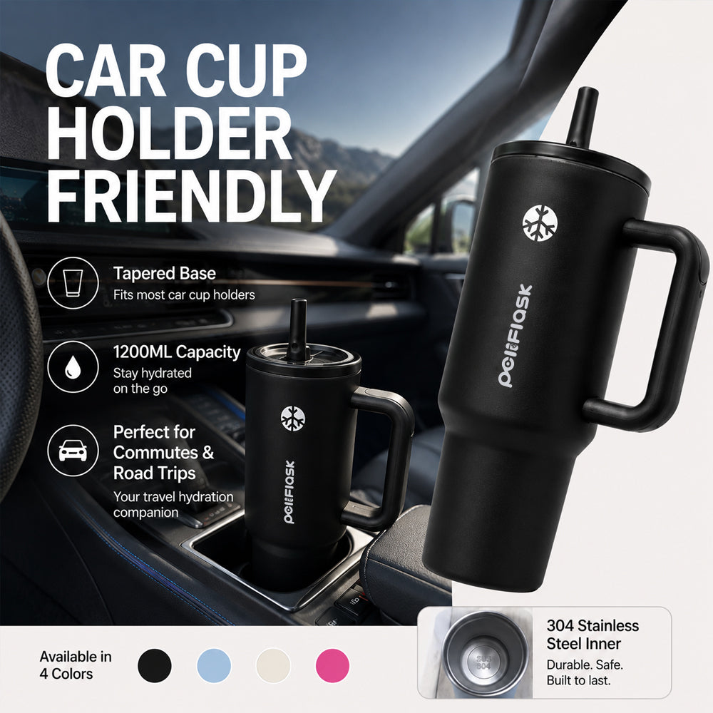 Peliflask 40oz Ice Tyrant Stainless Steel Insulated Tumbler with Handle &amp; Straw Lid – 1200ml Large Capacity Car Cup for Cold &amp; Hot Drinks