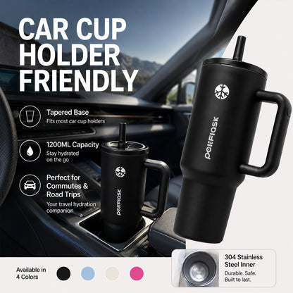 Peliflask 40oz Ice Tyrant Stainless Steel Insulated Tumbler with Handle &amp; Straw Lid – 1200ml Large Capacity Car Cup for Cold &amp; Hot Drinks