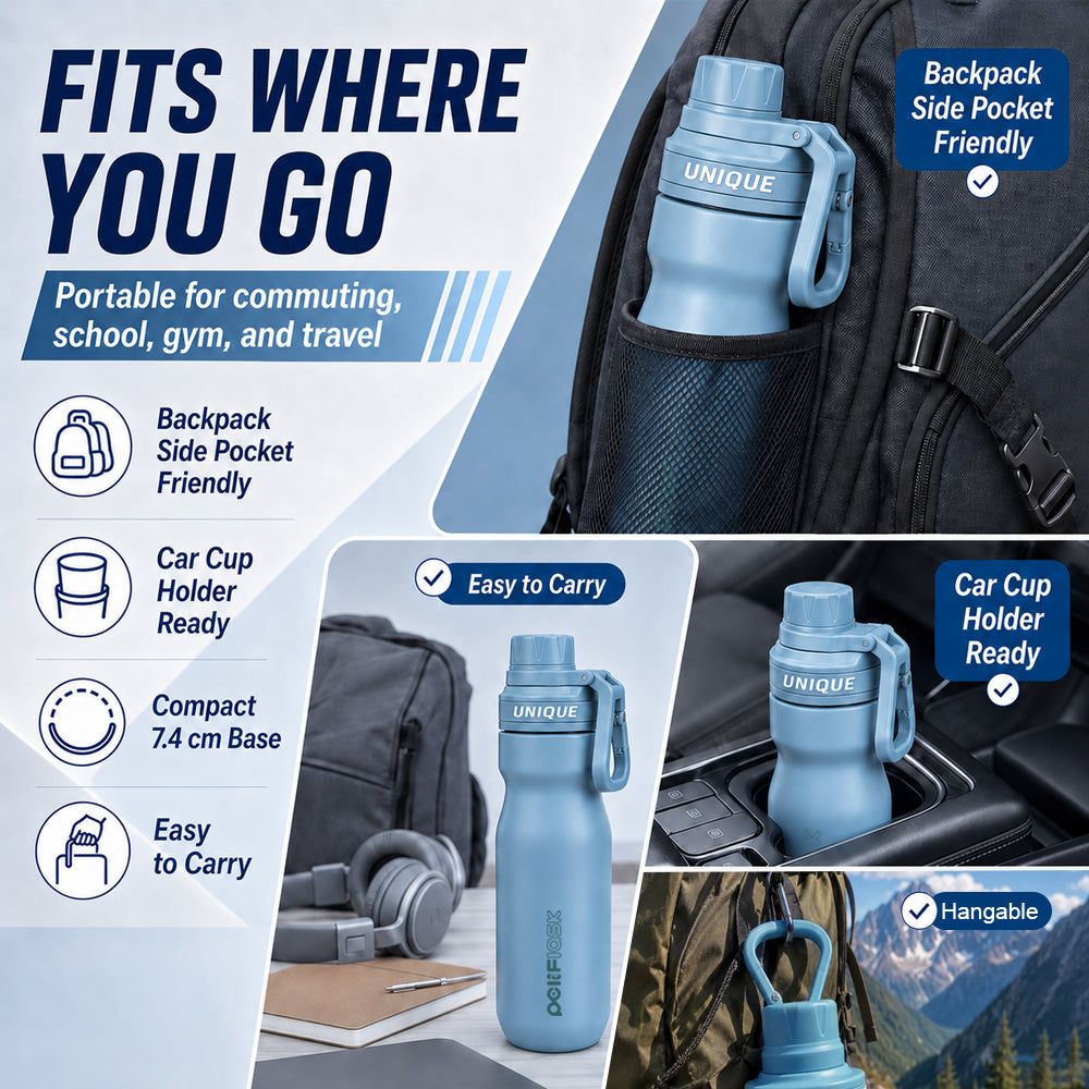 Peliflask 18oz 316 Stainless Steel Insulated Sport Bottle with Foldable Handle – 540ml Portable Travel Water Bottle