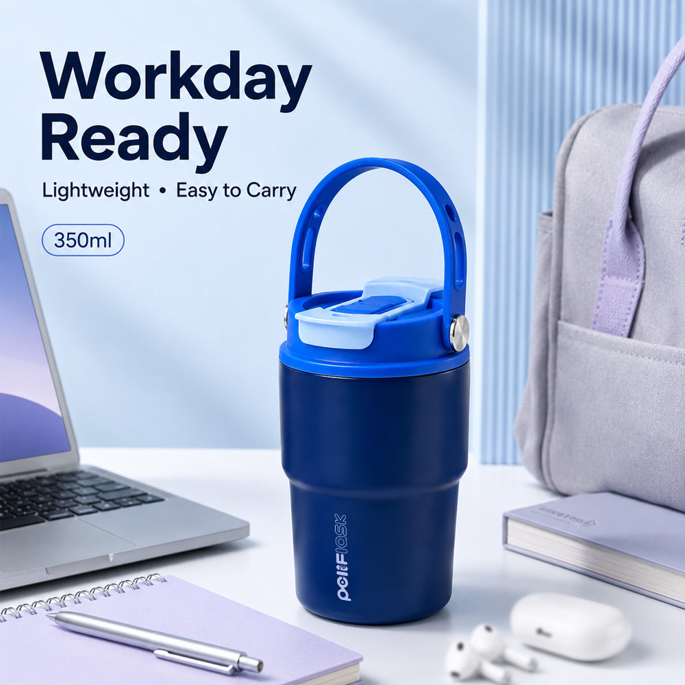 Peliflask 12oz Ceramic Coffee Mug with Soft Handle & Sip/Straw Lid – Portable Cup for Office & Home