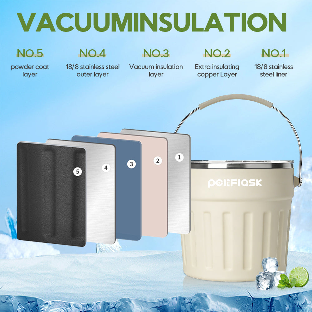 Peliflask 7.7L Large Capacity Stainless Steel Ice Bucket With Ice Shovel/Ice Clamping&Bar