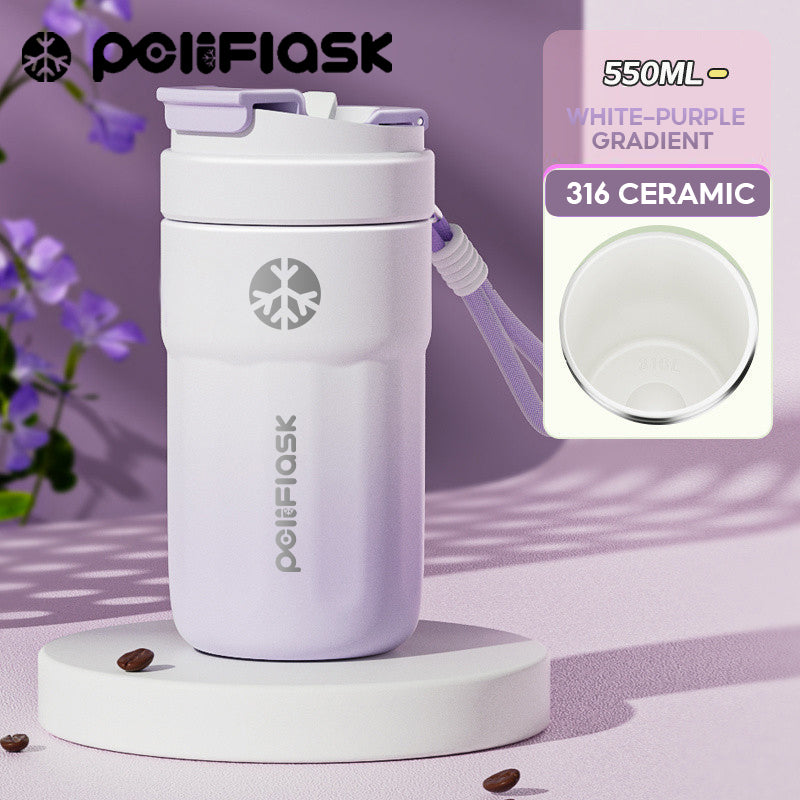 Peliflask Ceramic Lined Insulated Coffee Mug with Lid – 316 Stainless Steel Vacuum Travel Mug 400ml / 550ml