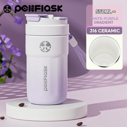 Peliflask Ceramic Lined Insulated Coffee Mug with Lid – 316 Stainless Steel Vacuum Travel Mug 400ml / 550ml