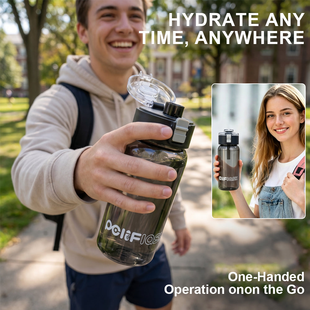 Peliflask 550ML Flip-Top Water Bottle – Leakproof Portable Drinking Bottle with Built-In Filter & Silicone Strap