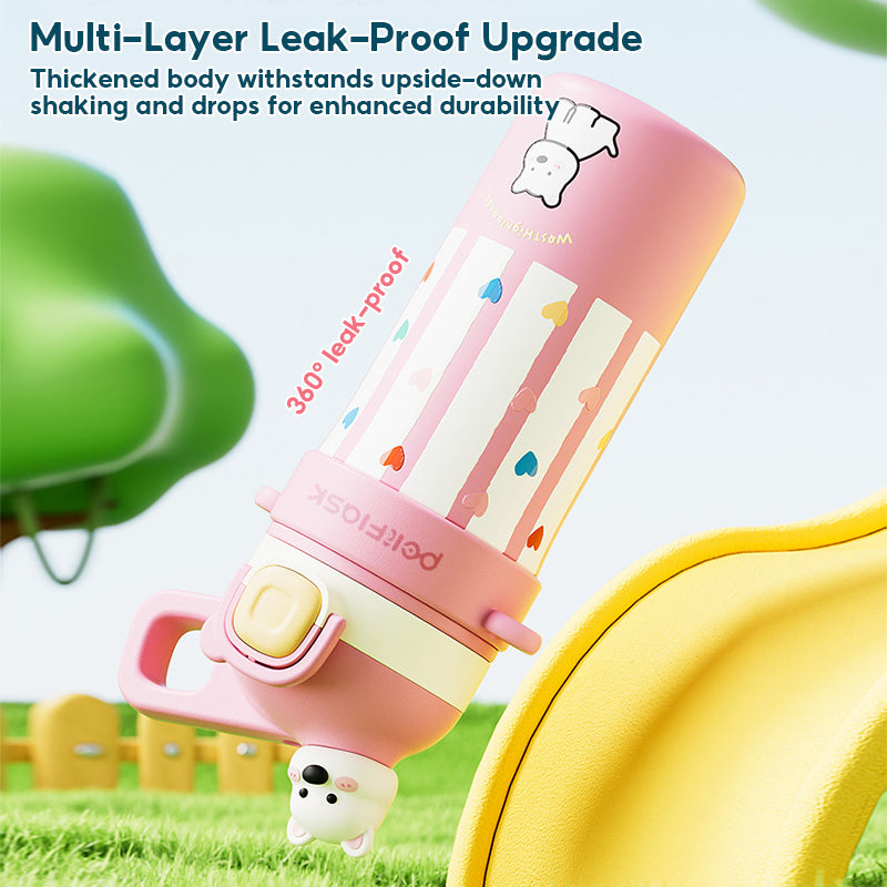 Peliflask 600ml Cute Insulated Straw Cup – Pop-Up Lid Leakproof Tumbler with Strap (Hot & Cold)