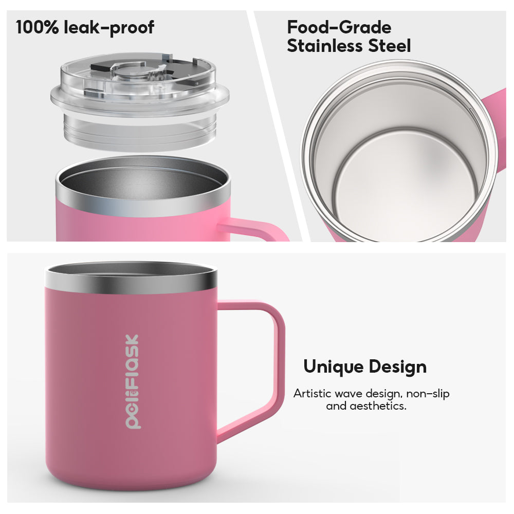 Peliflask 14oz Insulated Coffee Mug with Handle & Lid – Stainless Steel Thermal Cup for Office & Home