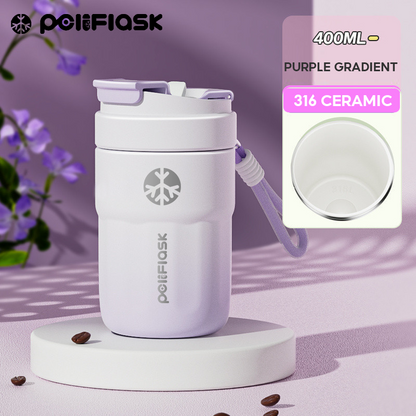 Peliflask Ceramic Lined Insulated Coffee Mug with Lid – 316 Stainless Steel Vacuum Travel Mug 400ml / 550ml