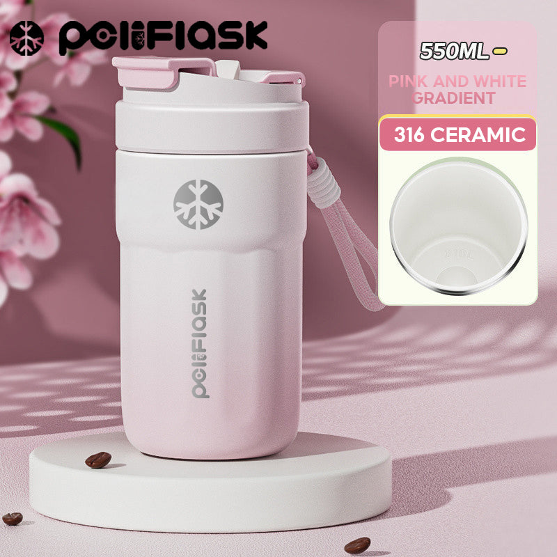 Peliflask Ceramic Lined Insulated Coffee Mug with Lid – 316 Stainless Steel Vacuum Travel Mug 400ml / 550ml