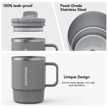 Peliflask 18oz Stainless Steel Coffee Mug Insulated Cup Vacuum Mug Office Mug Leakproof With Handle