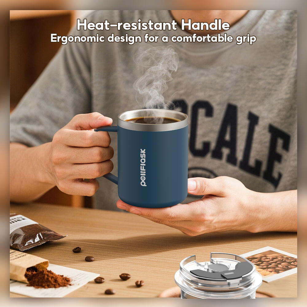 Peliflask 14oz Insulated Coffee Mug with Handle & Lid – Stainless Steel Thermal Cup for Office & Home