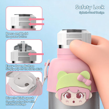 Peliflask 500ml Children's Cartoon Water Kettle Portable Outdoor Kettle Tumbler With Straw And Lid