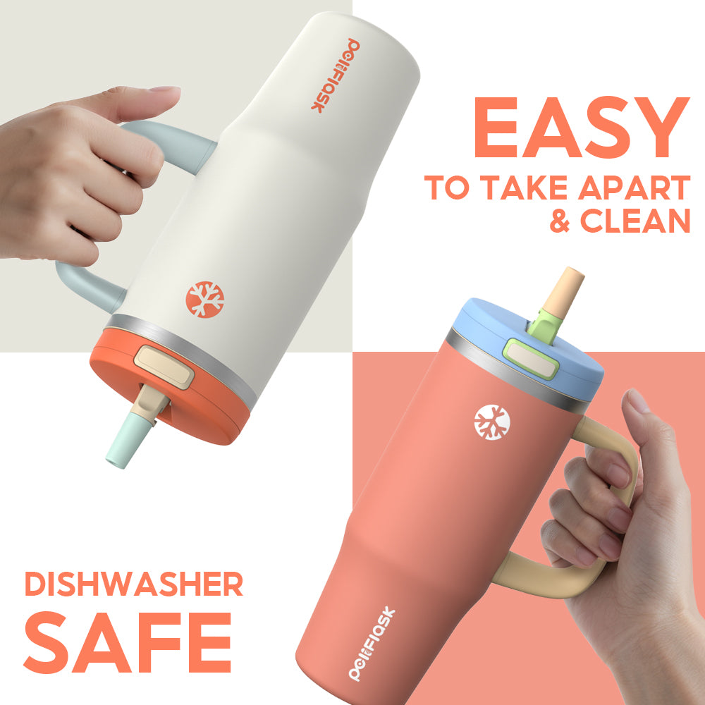 Peliflask 32oz Stainless Steel Insulated Tumbler with Foldable Straw & Handle – Leakproof Travel Cup