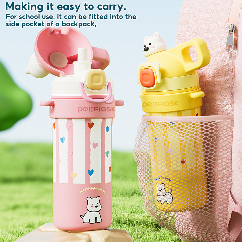 Peliflask 600ml Cute Insulated Straw Cup – Pop-Up Lid Leakproof Tumbler with Strap (Hot & Cold)