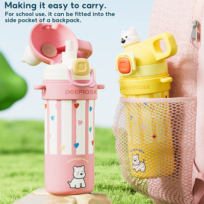 Peliflask 600ml Cute Insulated Straw Cup – Pop-Up Lid Leakproof Tumbler with Strap (Hot & Cold)