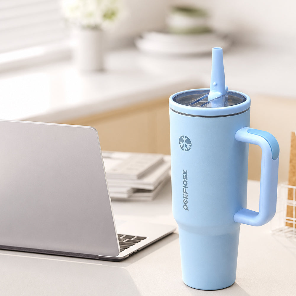 Peliflask 40oz Ice Tyrant Stainless Steel Insulated Tumbler with Handle &amp; Straw Lid – 1200ml Large Capacity Car Cup for Cold &amp; Hot Drinks