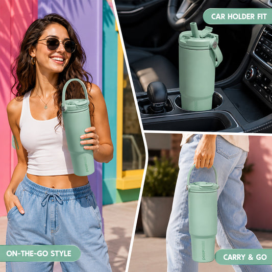 Peliflask 30oz Insulated Tumbler with Soft Carry Handle and Flip Straw Lid