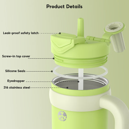 Peliflask 40oz Stainless Steel Tumbler – Vacuum Insulated Water Bottle with Straw Lid & Handle