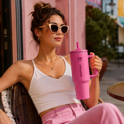 Peliflask 40oz Ice Tyrant Stainless Steel Insulated Tumbler with Handle &amp; Straw Lid – 1200ml Large Capacity Car Cup for Cold &amp; Hot Drinks