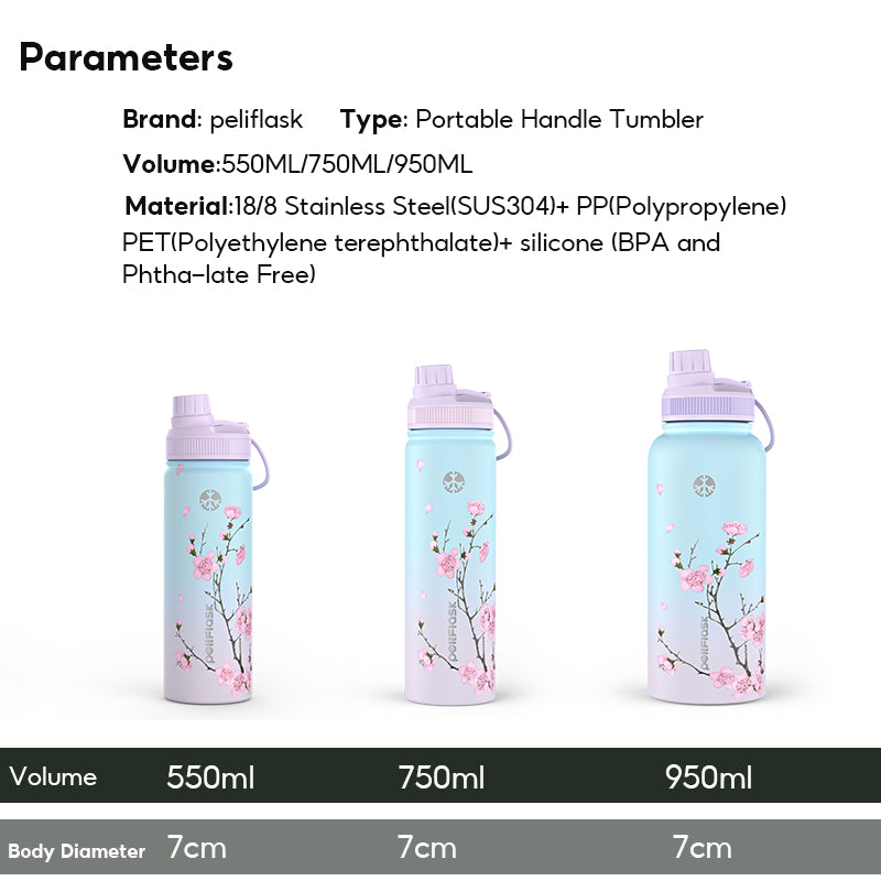 Peliflask Sakura Spring Blossom Tumbler – Aesthetic Vacuum Insulated Water Bottle