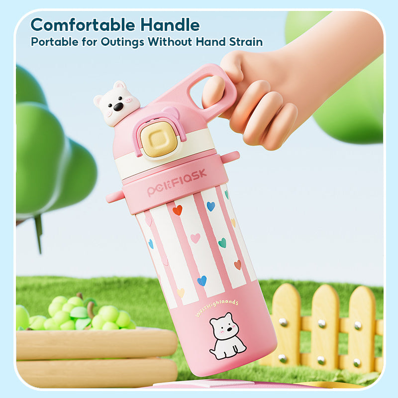 Peliflask 600ml Cute Insulated Straw Cup – Pop-Up Lid Leakproof Tumbler with Strap (Hot & Cold)