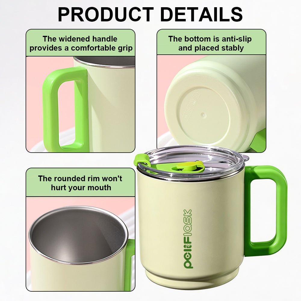Peliflask 15oz Dopamine Stainless Steel Coffee Mug with Handle & Straw – Insulated Tumbler for Office, Home & Travel